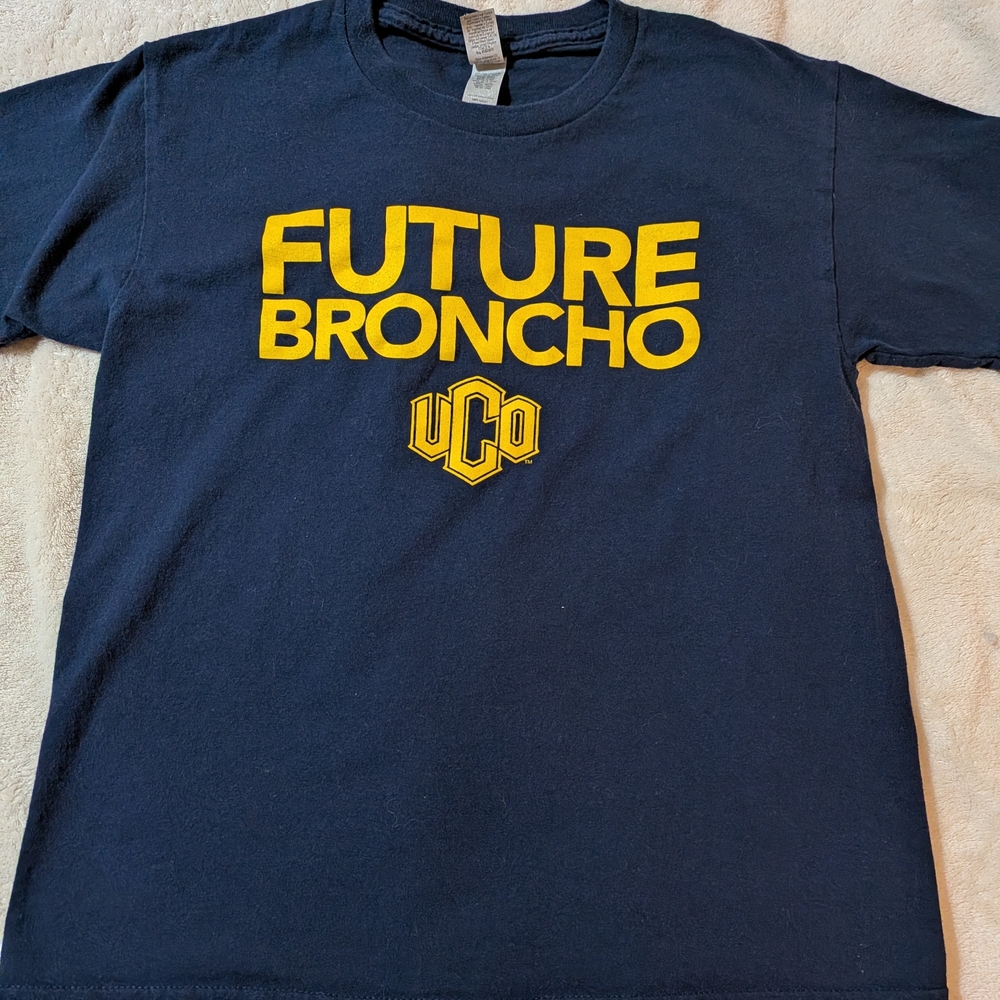 Gildan Navy Tee with Yellow FUTURE BRONCHO Graphic